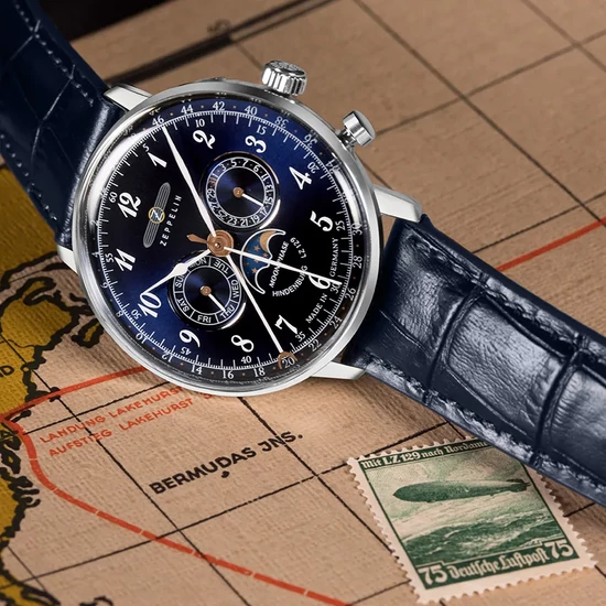 7036-3 Zeppelin Lz 129 Hindenburg Moonphase  férfi karóra